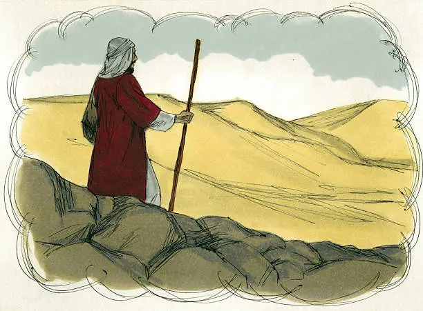 Moses on Sinai with his shepherds staff
