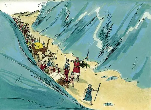The children of Israel crossing the Red Sea