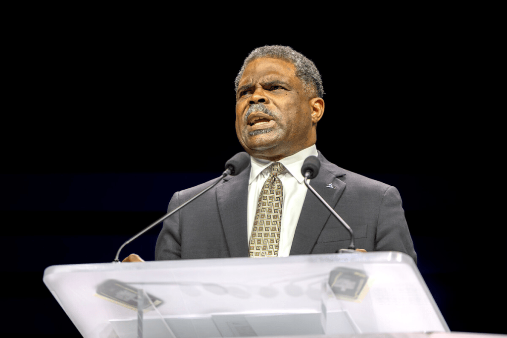Paul H. Douglas, Treasurer, General Conference (GC) speaking at the 62nd General Conference Session of the Seventh-day Adventist Church, America’s Center Convention Complex, St. Louis, Missouri, USA, July 3-12, 2025