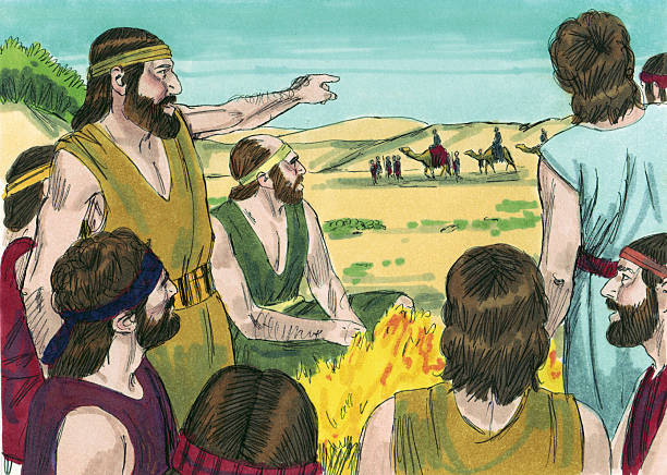The brohers of Joseph contemplating selling him to the Amalekites as a slave.
